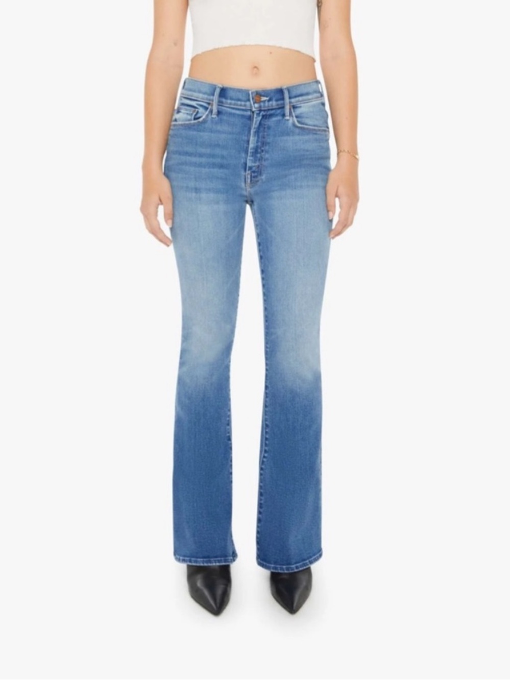 MOTHER Denim Lil Weekender High Rise Flare Jeans Medium Wash Blue Size 29
